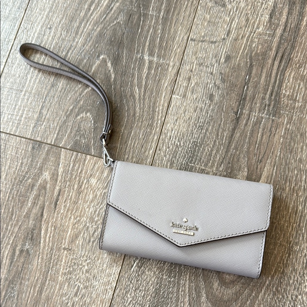 Kate Spade Gray Leather Wristlet Clutch
